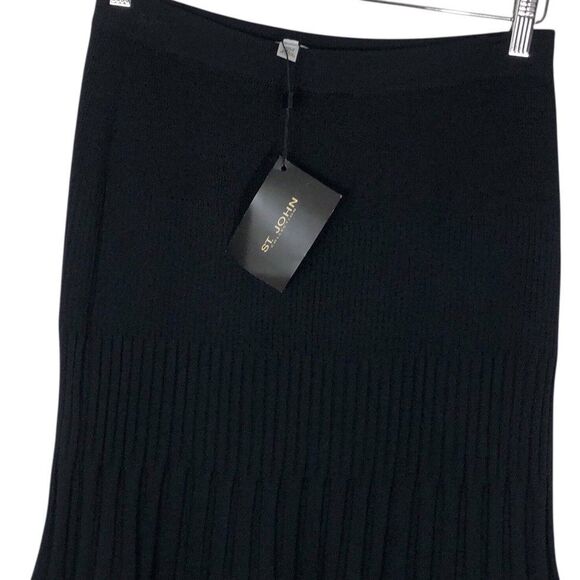 ST. JOHN COLLECTION 8 Black Skirt Santana Knit Ribbed A-line Wool Blend NWT $375 - Picture 2 of 12